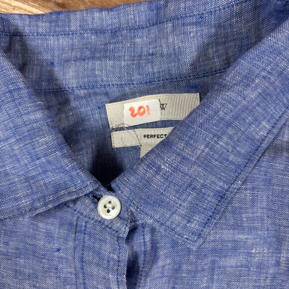 J.Crew Size 0 Perfect Solid Blue Linen Long Sleeve Button-Up Lightweight Shirt - Picture 6 of 6